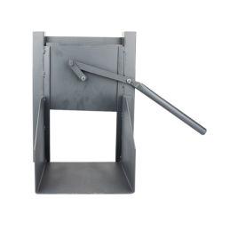 Pilnas grūdų iškrovimo latakas su slopintuvu priekabos pusei, su svirtimi ir bunkeriu