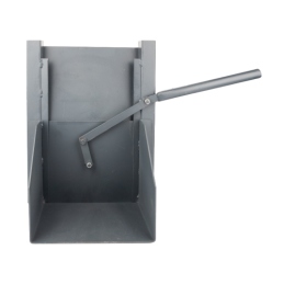 Pilnas grūdų iškrovimo latakas su slopintuvu priekabos pusei, su svirtimi ir bunkeriu