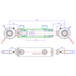 Dvigubo veikimo hidraulinio cilindro ilgis: 286 mm, eiga: 100 mm, CJ2F-32/20/100 U20S