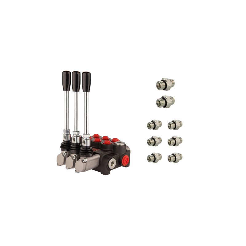 3 sekcijų hidraulinis skirstytuvas 30 l/min. 3P40 su 18/16 jungtimis „Hydrolider“