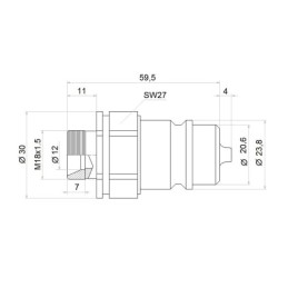 Lizdų plokštė aštuoniems greito prijungimo lizdams + euro kištukams M18x1.5 montuoti