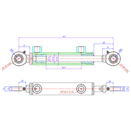 Dvigubo veikimo hidraulinio cilindro ilgis: 467 mm, eiga: 300 mm, CJ2F-25/16/300 U15S