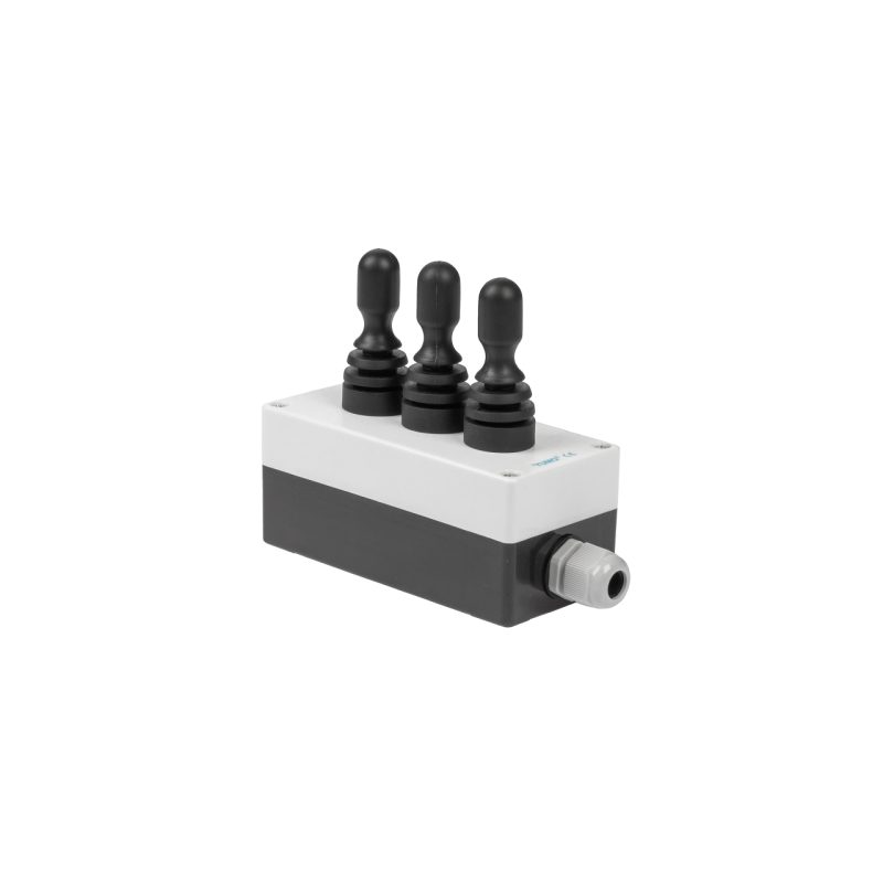 Korpusas su trimis trijų padėčių elektrinėmis valdymo svirtimis su spyruokliniu padėties nustatymu