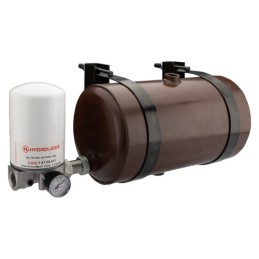 Universalus metalinis hidraulinės alyvos bakas, 10 litrų talpos, statinės tipo, komplektuojamas su grįžtamojo filtro ir 206 mm s