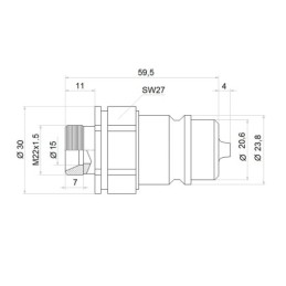 Lizdų plokštė aštuoniems greito prijungimo lizdams + euro kištukams M22x1.5 montuoti