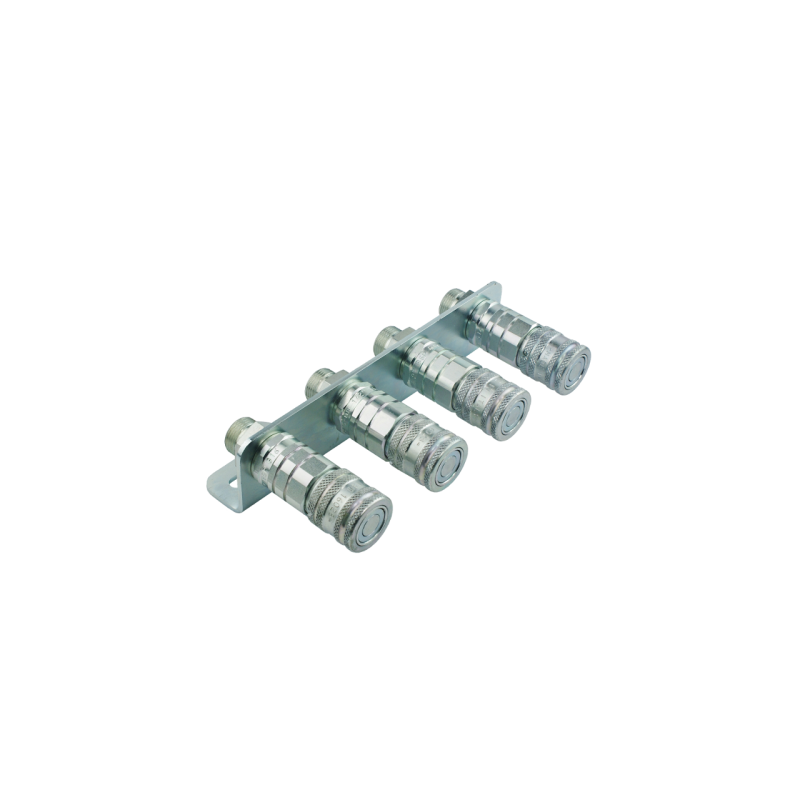 Pilnai sukomplektuota plokštė su keturiais greito prijungimo plokščiais lizdais ir sausai pjaustytais M22x1,5 sriegiais