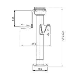 Priekabos atraminė koja su vertikaliu šoniniu švaistikliu 2000 kg 555 mm, rankiniu būdu reguliuojama