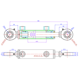Dvigubo veikimo hidraulinio cilindro ilgis: 586 mm, eiga: 400 mm, CJ2F-32/20/400 U20S