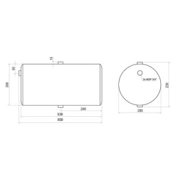 Universalus metalinis hidraulinės alyvos bakas, talpa 15 litrų, statinės tipo, komplektuojamas su grįžtamuoju filtru ir 206 mm s