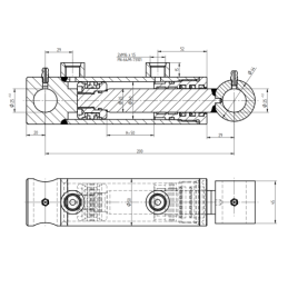Dvigubo veikimo hidraulinio cilindro ilgis: 200 mm, eiga: 50 mm, CJ2F-40/25/50
