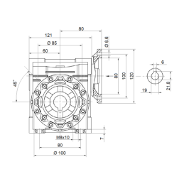Sliekinis reduktorius elektros varikliui HMRV 50 1:20 IEC80 AC25 B14 W19 K120, atitinkantis NMRV MOTOVARIO.