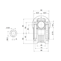 Sliekinis reduktorius elektros varikliui HMRV 50 1:20 IEC80 AC25 B14 W19 K120, atitinkantis NMRV MOTOVARIO.