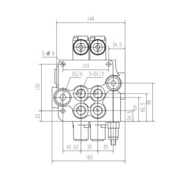 Hidraulinis skirstytuvas, 2 sekcijos, 80L, dvi sekcijos, su skląsčiu, Hydrolider