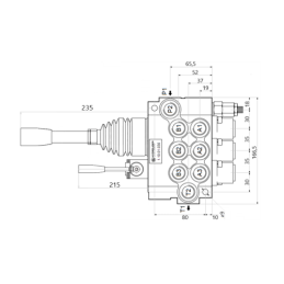3 sekcijų hidraulinis skirstytuvas 40l/min. P40A1A1A1GKZ1, valdomas viena svirtimi ir vairasvirte