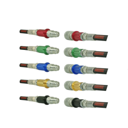 Penki rinkiniai greitųjų jungčių „Euro Iso“ M22x1.5, kištukas ir lizdas su spalvotais žymekliais