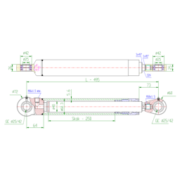 Vienpusio veikimo hidraulinio cilindro ilgis: 495 mm, eiga: 250 mm, CN-40/250B U25W