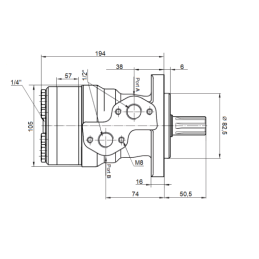 BMR hidraulinis variklis, darbinis tūris: 315 cm3/aps., greitis: 195 aps./min., su 6 peilių velenu