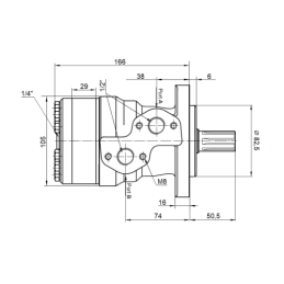 BMR hidraulinis variklis, darbinis tūris: 160 cm3/aps., greitis: 375 aps./min., su 6 peilių velenu