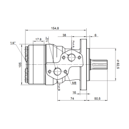 BMR hidraulinis variklis, darbinis tūris: 125 cm3/aps., greitis: 480 aps./min., su 6 peilių velenu