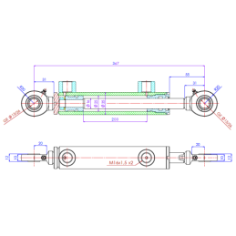 Dvigubo veikimo hidraulinis cilindras, kurio montavimo ilgis: 367 mm, eiga: 200 mm CJ2F-25/16/200 U15S