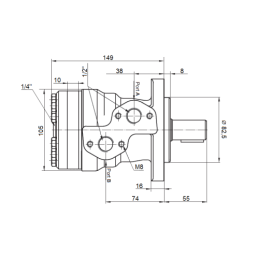 Labai galingas hidraulinis variklis BMRY 50 8,9 kW 800 aps./min. su padidintu sukimo momentu iki 112 Nm