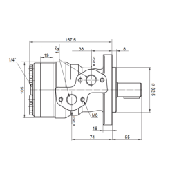 Labai galingas hidraulinis variklis BMRY 100 14,8 kW 600 aps./min. su padidintu sukimo momentu iki 220 Nm