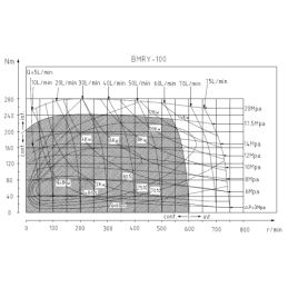 Labai galingas hidraulinis variklis BMRY 100 14,8 kW 600 aps./min. su padidintu sukimo momentu iki 220 Nm