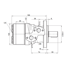Labai galingas hidraulinis variklis BMRY 160 14,8 kW 375 aps./min. su padidintu sukimo momentu iki 370 Nm
