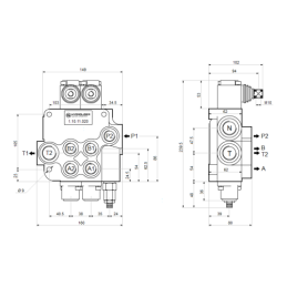 Hidraulinis skirstytuvas, 2 sekcijos, 60 l/min., 2P80, su jungtimis 22/22 Hydrolider