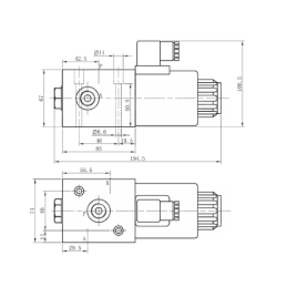 Elektriniu būdu valdomas 3 padėčių hidraulinis vožtuvas. 3/2 sriegis: 3/8 colio. Įtampa: 24 V. Srautas: 50 l/min. Maks. slėgis: 
