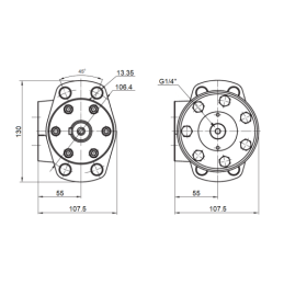 BMR hidraulinis variklis, darbinis tūris: 160 cm3/aps., greitis: 375 aps./min., su pastorintu 32 mm velenu
