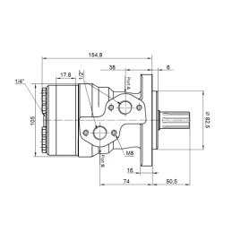 BMR hidraulinis variklis, darbinis tūris: 100 cm3/aps., greitis: 600 aps./min., su 6 peilių velenu
