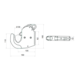 2 vnt. II kategorijos kablių rinkinys apatinei sijai, privirinamas galas su rutuliukais 56x28