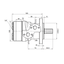 BMR hidraulinis variklis, darbinis tūris: 250 cm3/aps., greitis: 240 aps./min., su 6 peilių velenu