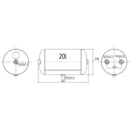 Case IH 20l oro bakas 246x497 12,5 baro + 2x spaustukai + išleidimo vožtuvas M22x1,5