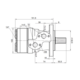 BMR hidraulinis variklis, darbinis tūris: 80 cm3/aps., greitis: 750 aps./min., su 6 peilių velenu