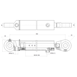 Dvigubo veikimo hidraulinio cilindro ilgis: 582 mm, eiga: 350 mm, CJ2F-50/28/350 U30W
