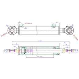 Dvigubo veikimo hidraulinis cilindras su savaime išsilyginančių guolių auselėmis, ilgis: 564 mm, eiga: 350 mm, CJ2F 50/30/350