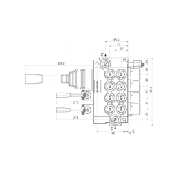 Hidraulinis skirstytuvas, 4 sekcijos, 40 l/min., P40A1A1A1A1GKZ1, valdomas dviem svirtimis ir vairasvirtimi