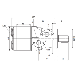 Labai galingas hidraulinis variklis BMRY 315 9,6 kW 195 aps./min. su padidintu sukimo momentu iki 470 Nm