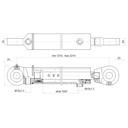 Dvigubo veikimo hidraulinio cilindro ilgis: 1210 mm, eiga: 1000 mm, CJ2F-40/22/1000 U25W