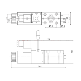 Hidraulinis plokštelinis skirstytuvas, CETOP 3 NG6, rankiniu arba elektriniu būdu valdomas 12 V 2 padėčių slankiklis