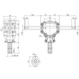 Aliumininė centrinė pavarų dėžė L:450. 1:1,14 galios perdavimo skaičius. Trąšų barstytuvui.