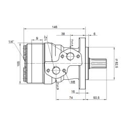 BMR hidraulinis variklis, darbinis tūris: 50 cm3/aps., greitis: 800 aps./min., su 6 peilių velenu