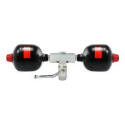 Dvigubas hidroakumuliatorius, kurio talpa: 2 x 0,16 l, įkrovimo slėgis: 30/70 bar, komplekte su jungiamuoju bloku ir rutuliniu u