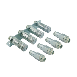 Pilnai sukomplektuota plokštė su keturiais plokščių, sauso atjungimo greitųjų jungčių, lizdų ir kištukų rinkiniais, M22x1,5 srie