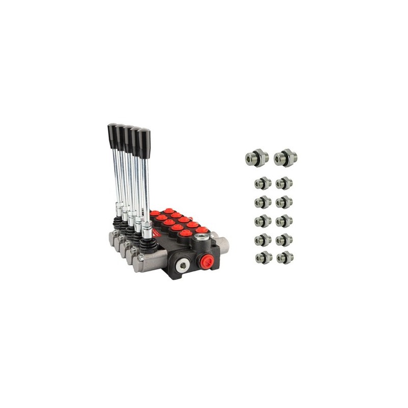 Hidraulinis skirstytuvas 5 sekcijų 20 l/min 05P40A1A1A1A1A1GKZ1 su jungtimis 16/16 Hydrolider