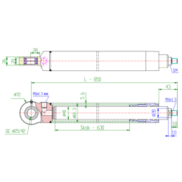 Vienpusio veikimo hidraulinis stūmoklinis cilindras, ilgis: 850 mm, eiga: 630 mm, CN-40/630B