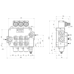3 sekcijų hidraulinis skirstytuvas 50 l/min. 3P80 su 22/18 jungtimis „Hydrolider“