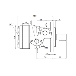 BMR hidraulinis variklis, darbinis tūris 100 cm3/aps., greitis: 600 aps./min., komplekte su PTO įvore